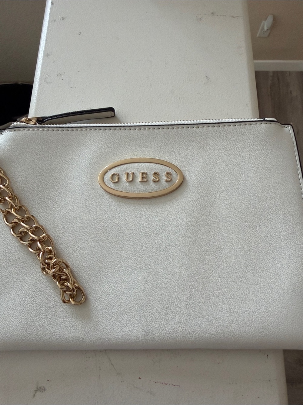 GUESS White Chain-Accent Envelope Bag